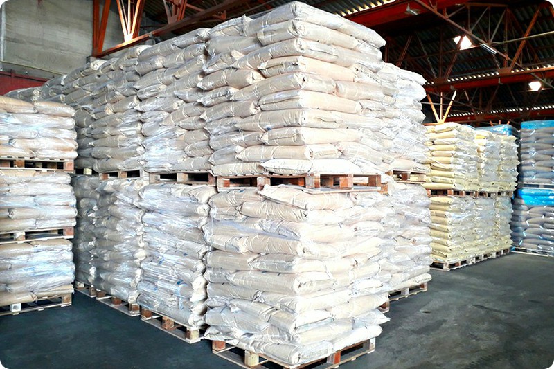 Bagged cement and fertilizer prepared for semi trailer transport