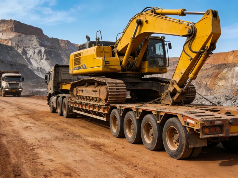 Low bed semi-trailers transport large-mining equipment