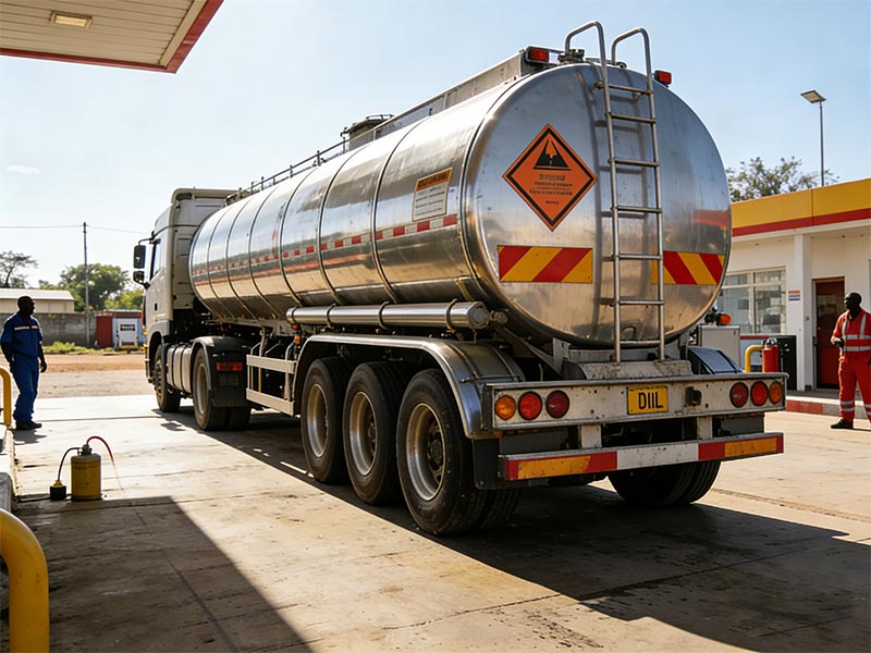 fuel tank trailer at an African gas station