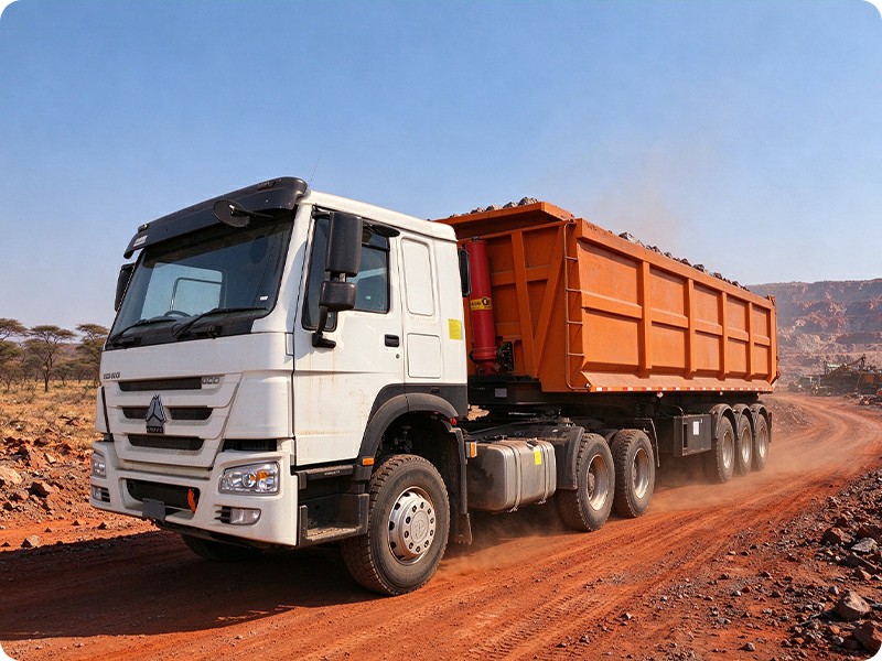 TRUCKMAN semi trailer hauling ore on a mine road in Africa