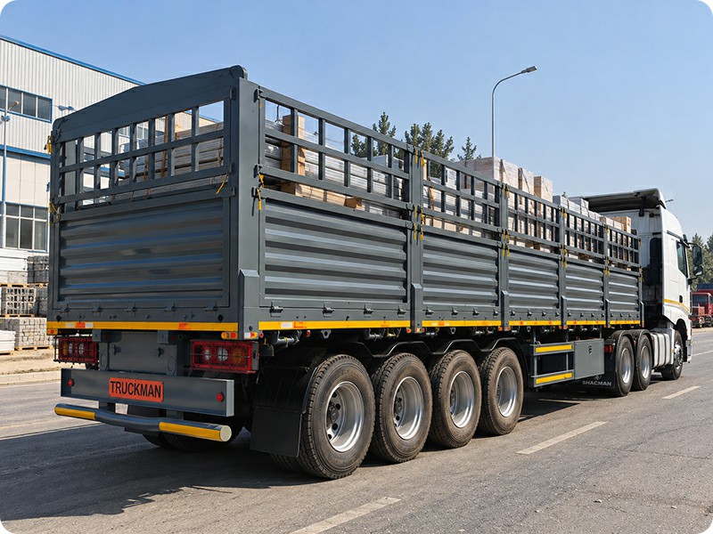 TRUCKMAN stake semi trailer loaded with construction materials