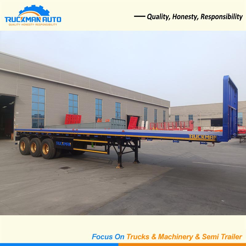 Durable 3 Axles 50 Tons Container Flat Bed Semi Trailer Wiht Front Wall For Ghana