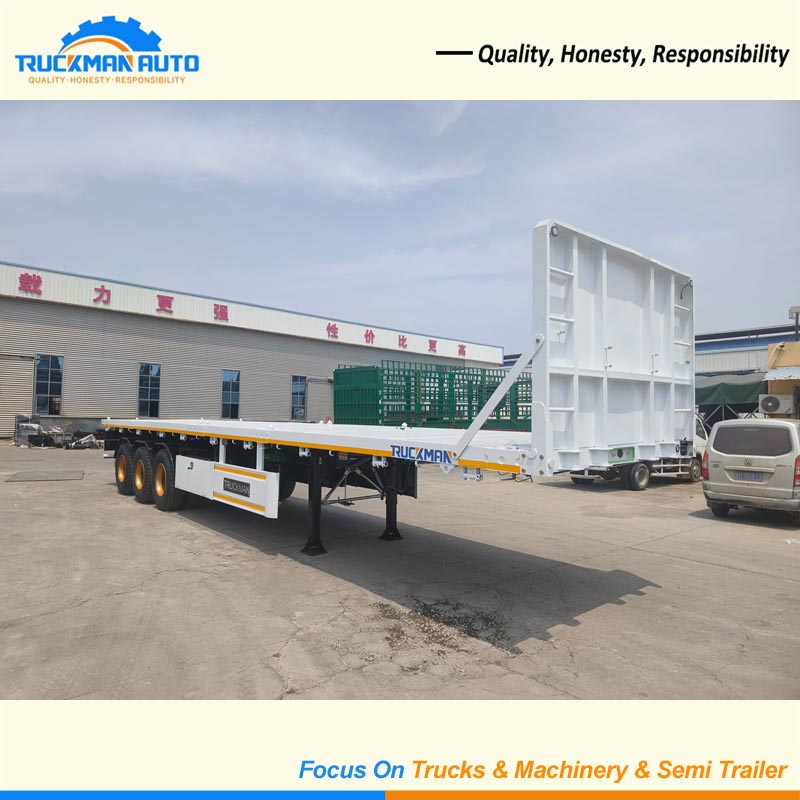 Robust 3 Axle 60 Tons Flatbed Semi Trailer With Front Board For Cameroon